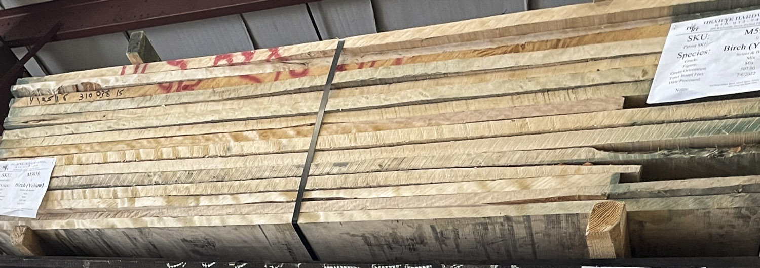 New stock of 5/4 flame birch lumber at Hearne Hardwoods Inc.